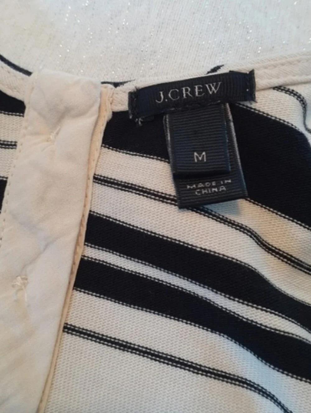 J. CREW Villa Striped Cream Black Sleevless Tank Dress Back Button Womens Size M